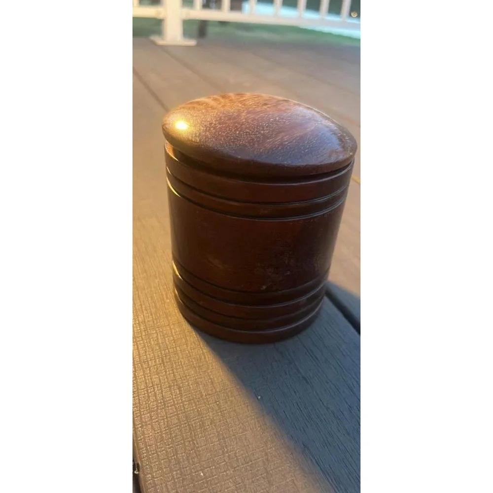 Vintage Hand Turned Wood Coaster Set with Lidded Storage Canister 6 Piece Set